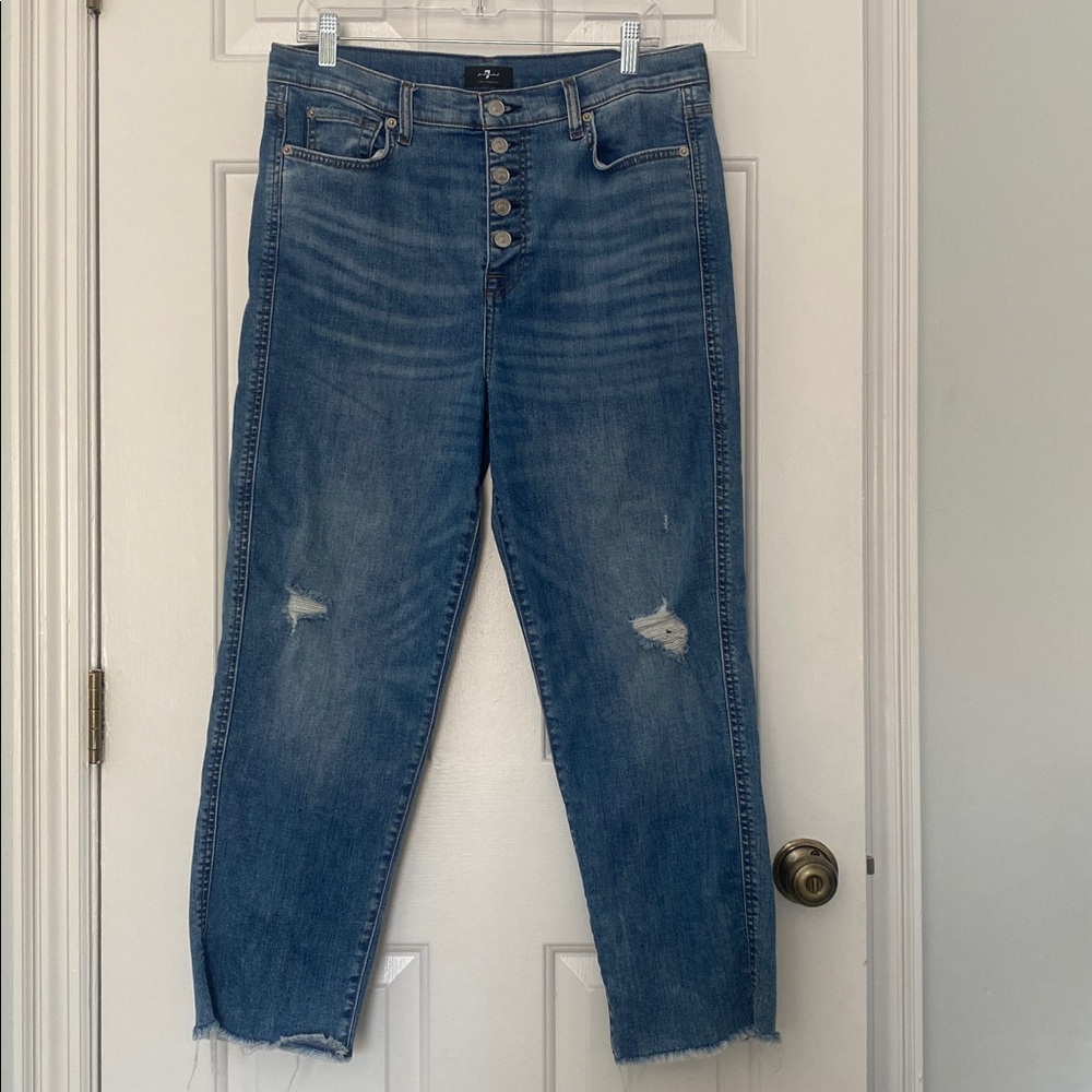 7 for all Mankind Women's Blue Distressed Jeans, 32